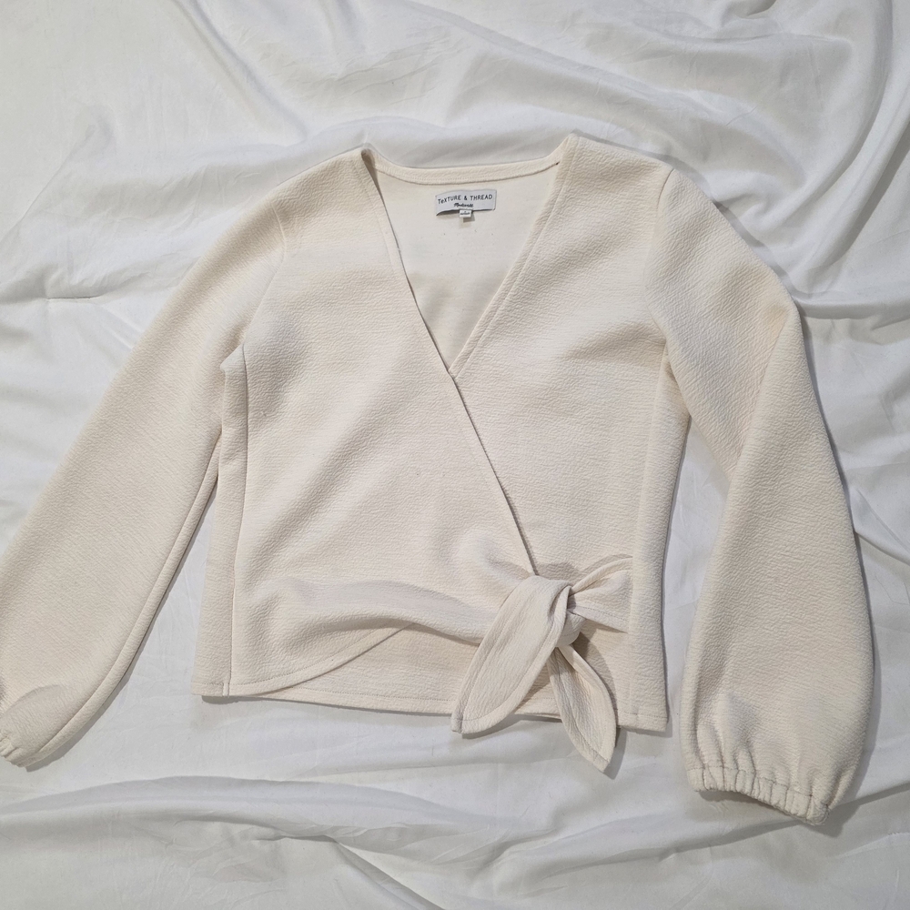 Madewell Cream Wrap Tie Long-Sleeve Top